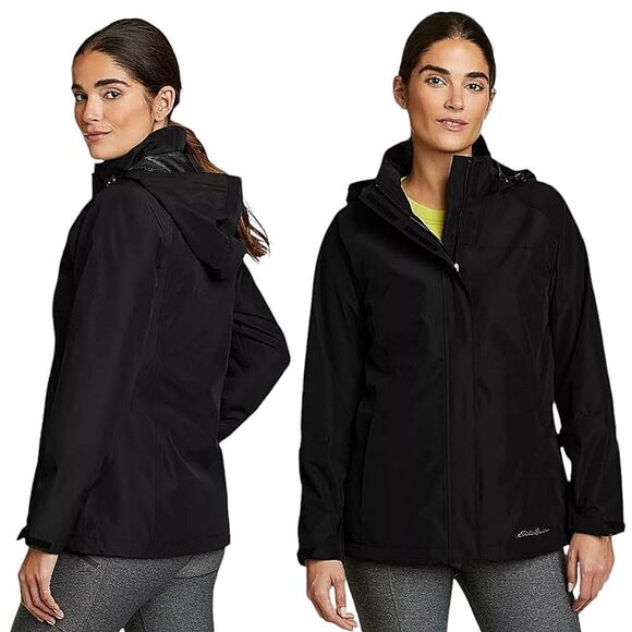 Eddie Bauer Weatheredge Packable Black Zip Hooded Windbreaker Jacket - Picture 1 of 10